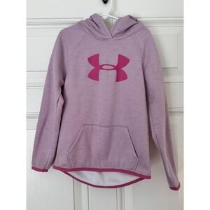 Under Armour Girls ColdGear Hoodie Purple Pink Logo Sweatshirt YSM Floral Hood